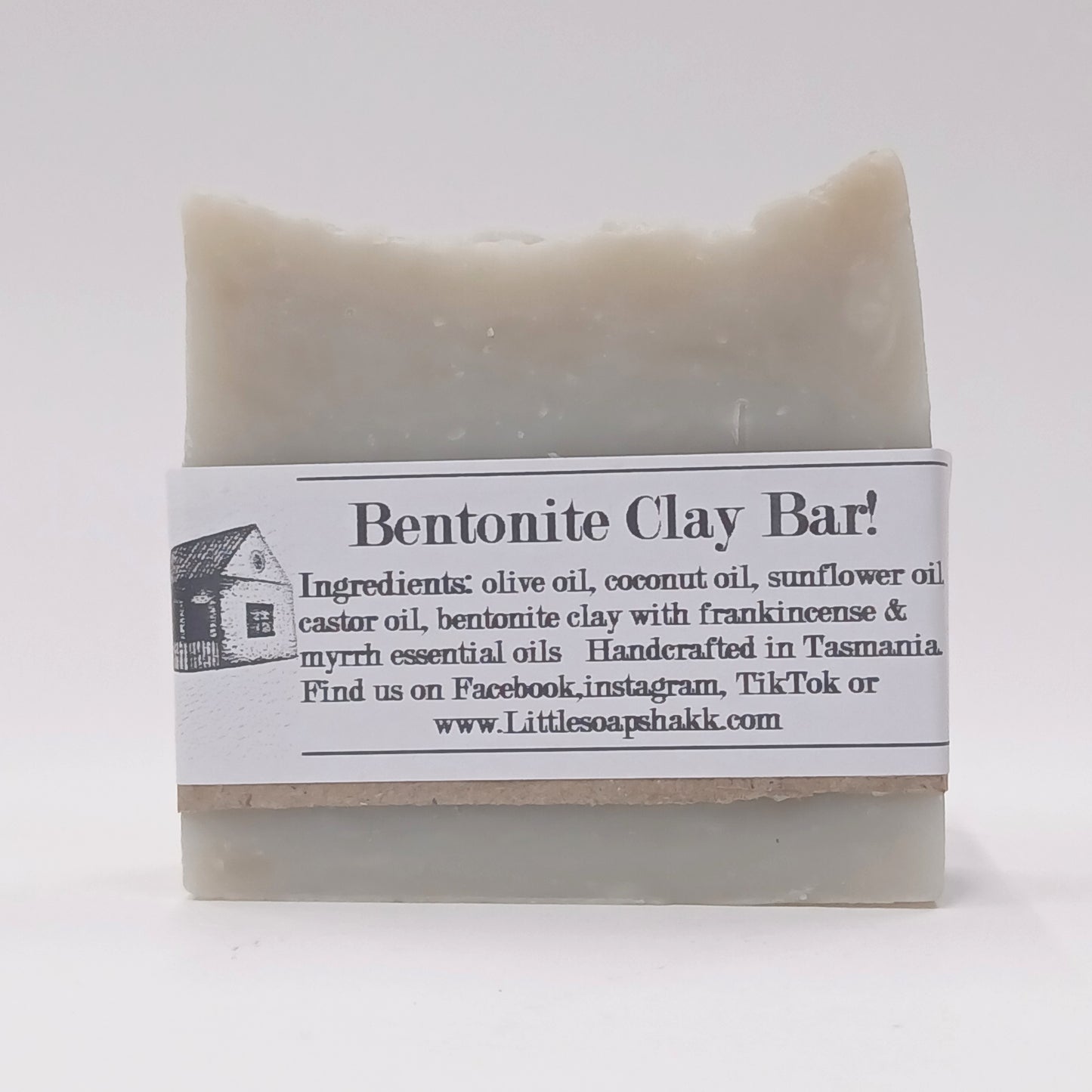 Bentonite Clay Bar soap with a label on a white background