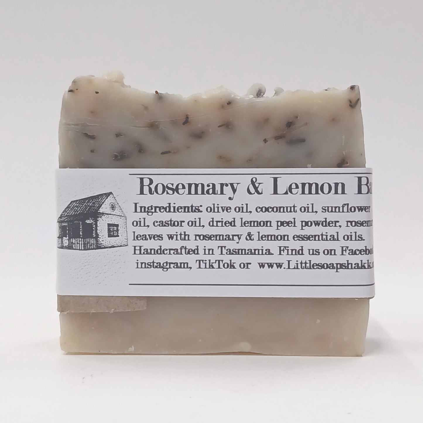 Bar of soap with a label on a white background