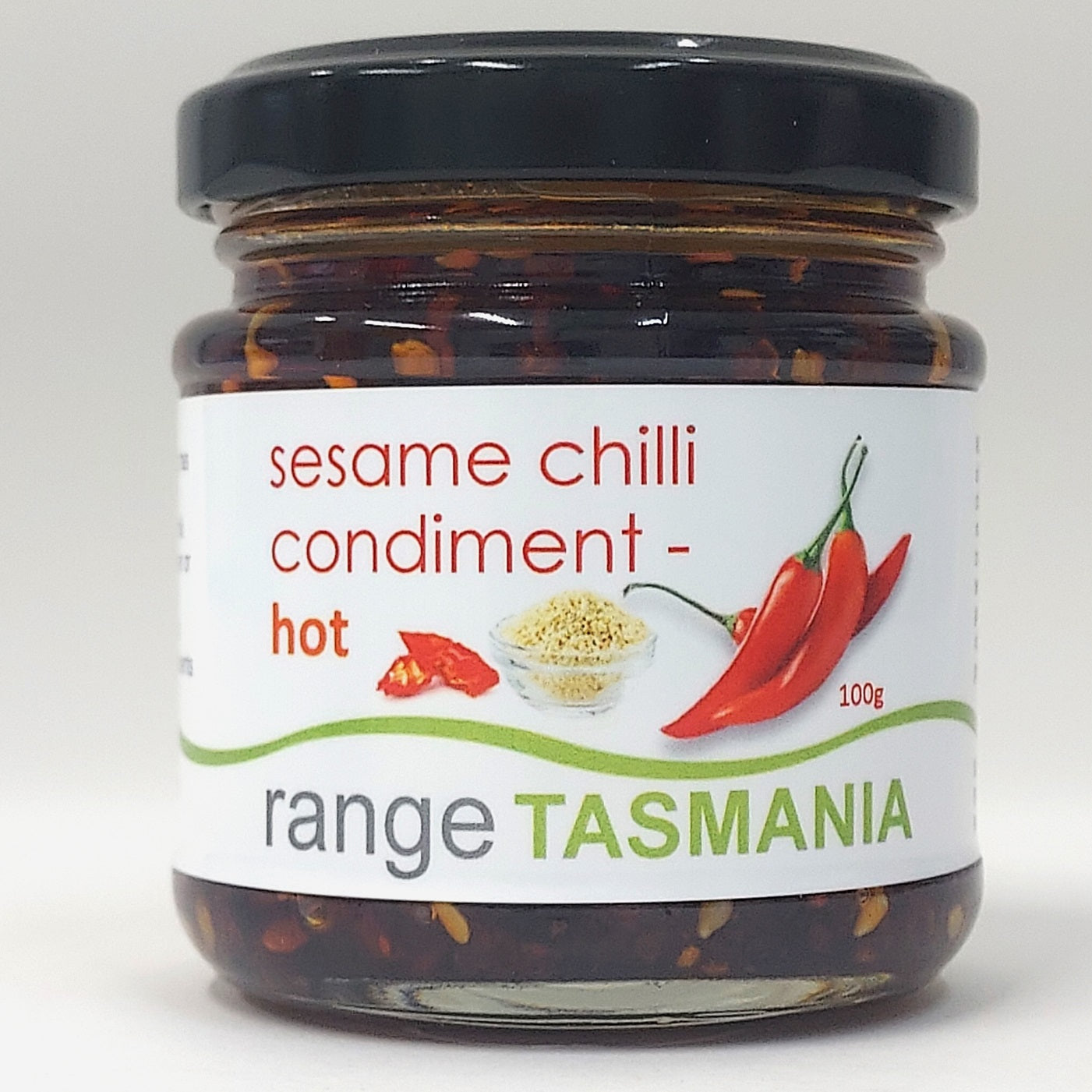 Range Tasmania Hot Chilli Sesame Oil 100g gift jar - premium artisanal condiment perfect for gifting