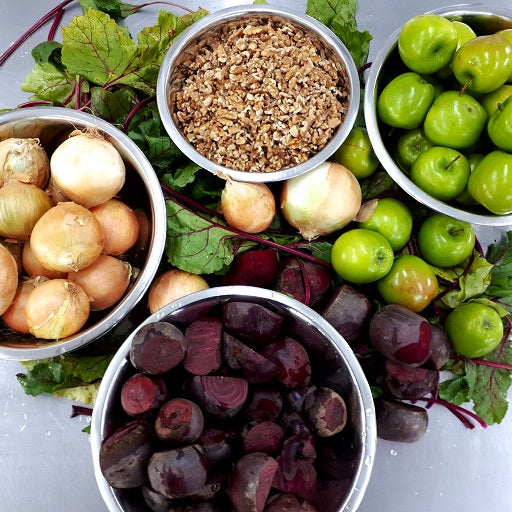 Fresh beetroot and walnuts, apples and onions - natural ingredients used in Range Tasmania artisan chutney