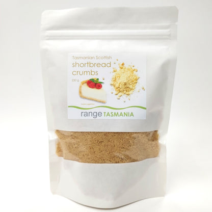 Range Tasmania Scottish shortbread crumbs package showing premium quality Tasmanian baking ingredients made from traditional recipe