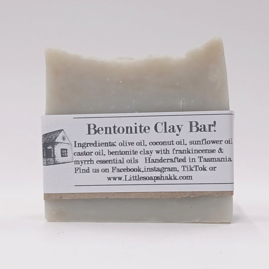 Bentonite Clay Bar soap with a label on a white background
