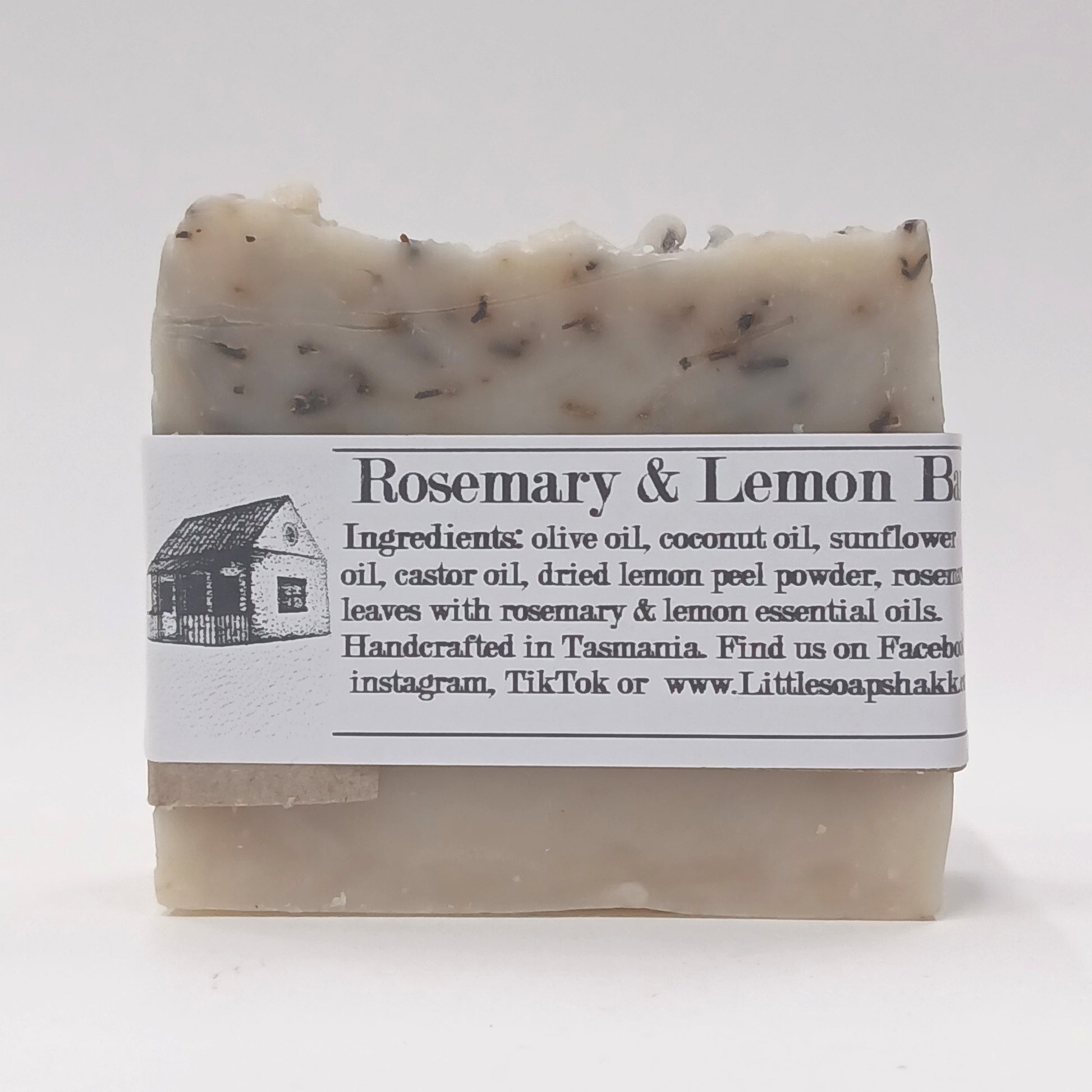 Bar of soap with a label on a white background