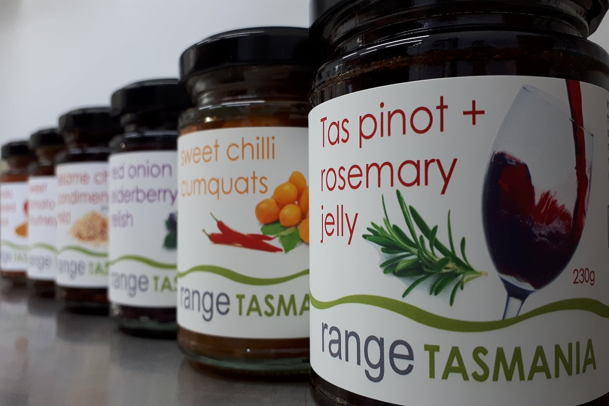 line up of Range Tasmania jarred products