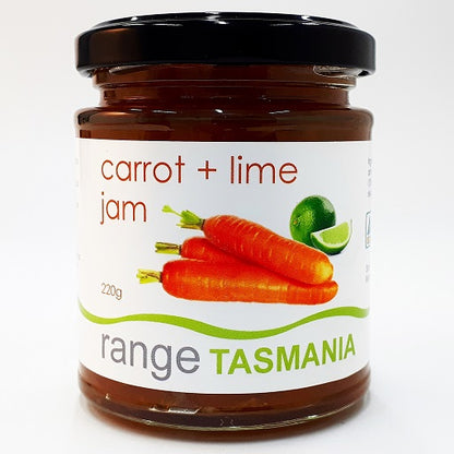A 220 gram jar of range tasmania carrot and lime jam