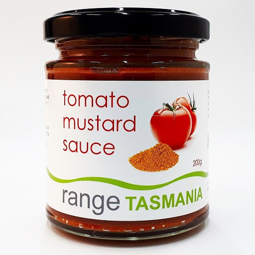 a 200 gram jar of range Tasmania tomato mustard sauce