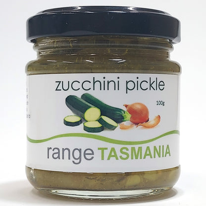 a 100 gram jar of range Tasmania zucchini pickle