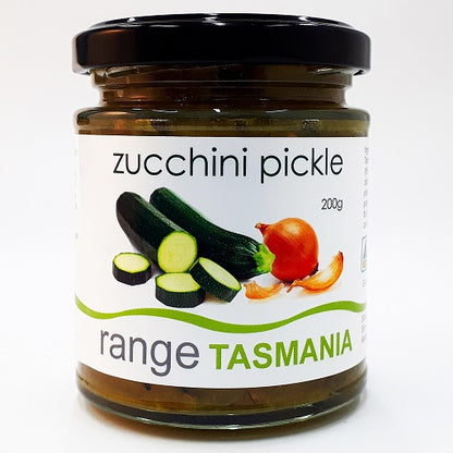a 200 gram jar of range Tasmania zucchini pickle