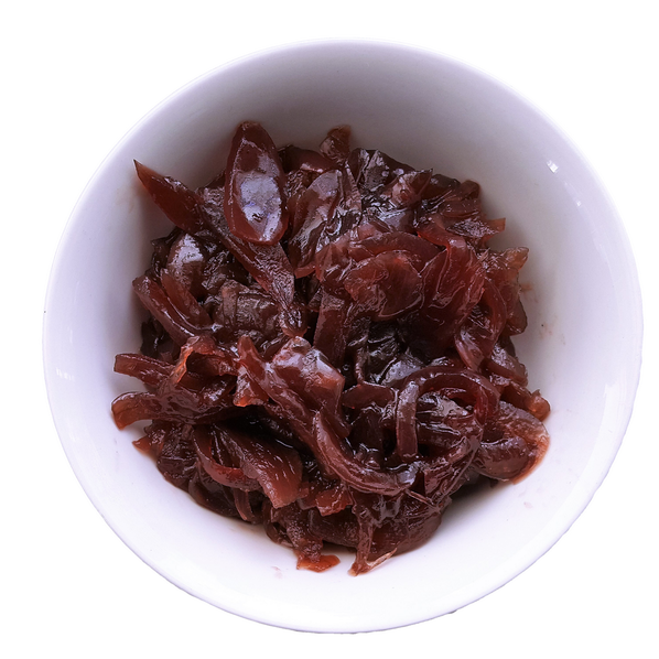 a white bowl of range Tasmania red onion and elderberry relish